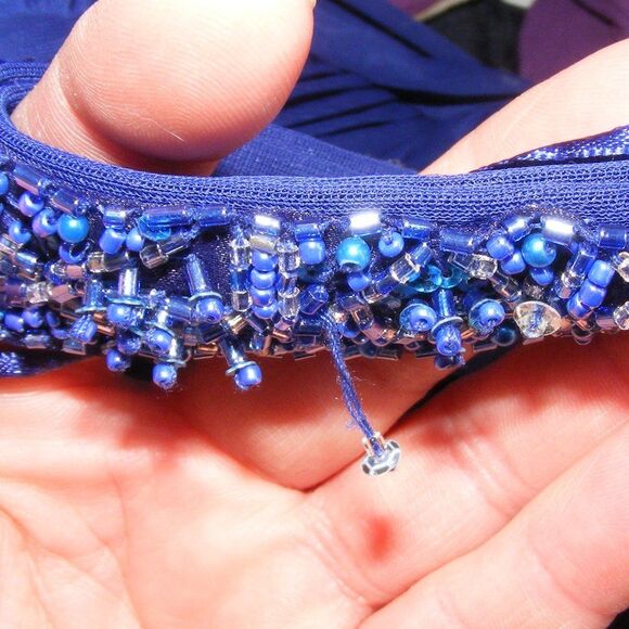 CACHE Evening Dress, XS/S, Blue, Mini, 1 strap, Beaded/Loose, Chiffon - Picture 2 of 11